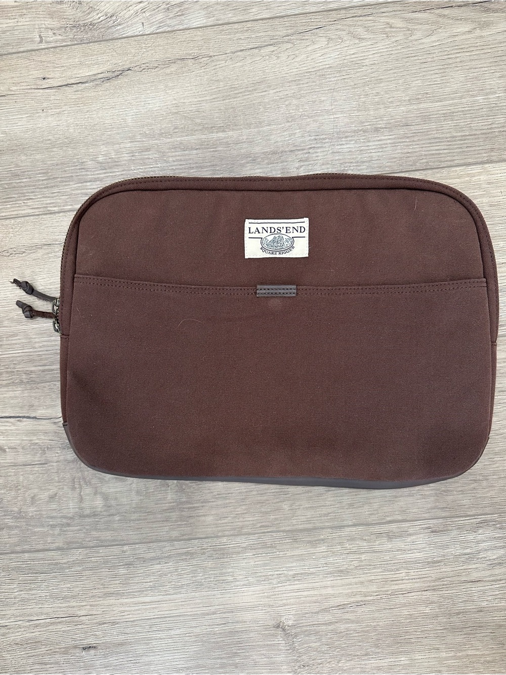 Lands' End Brown Laptop case zipper Travel Tech Pouch thick canvas men’s